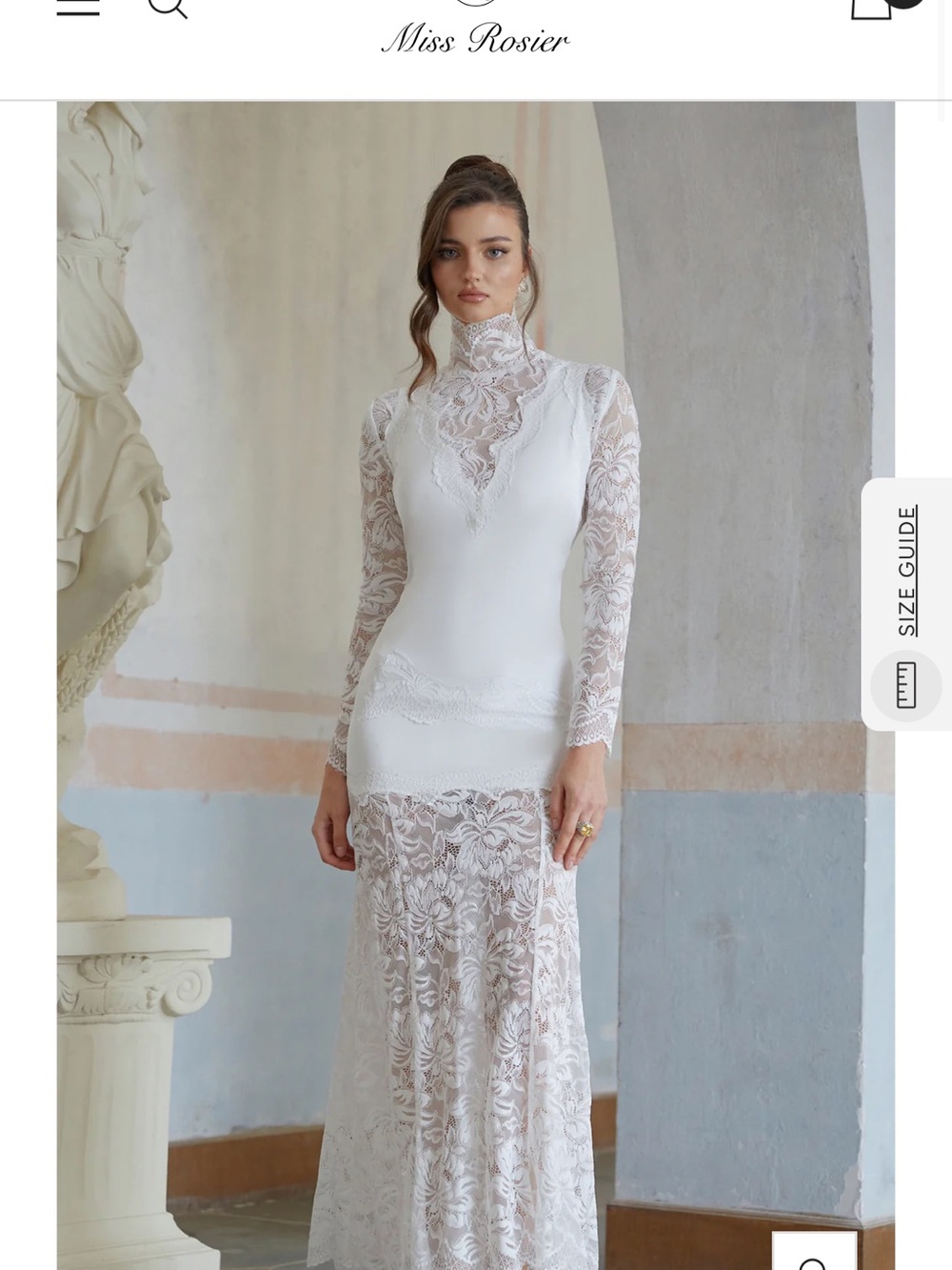 High-Neck White Lace maxi dress